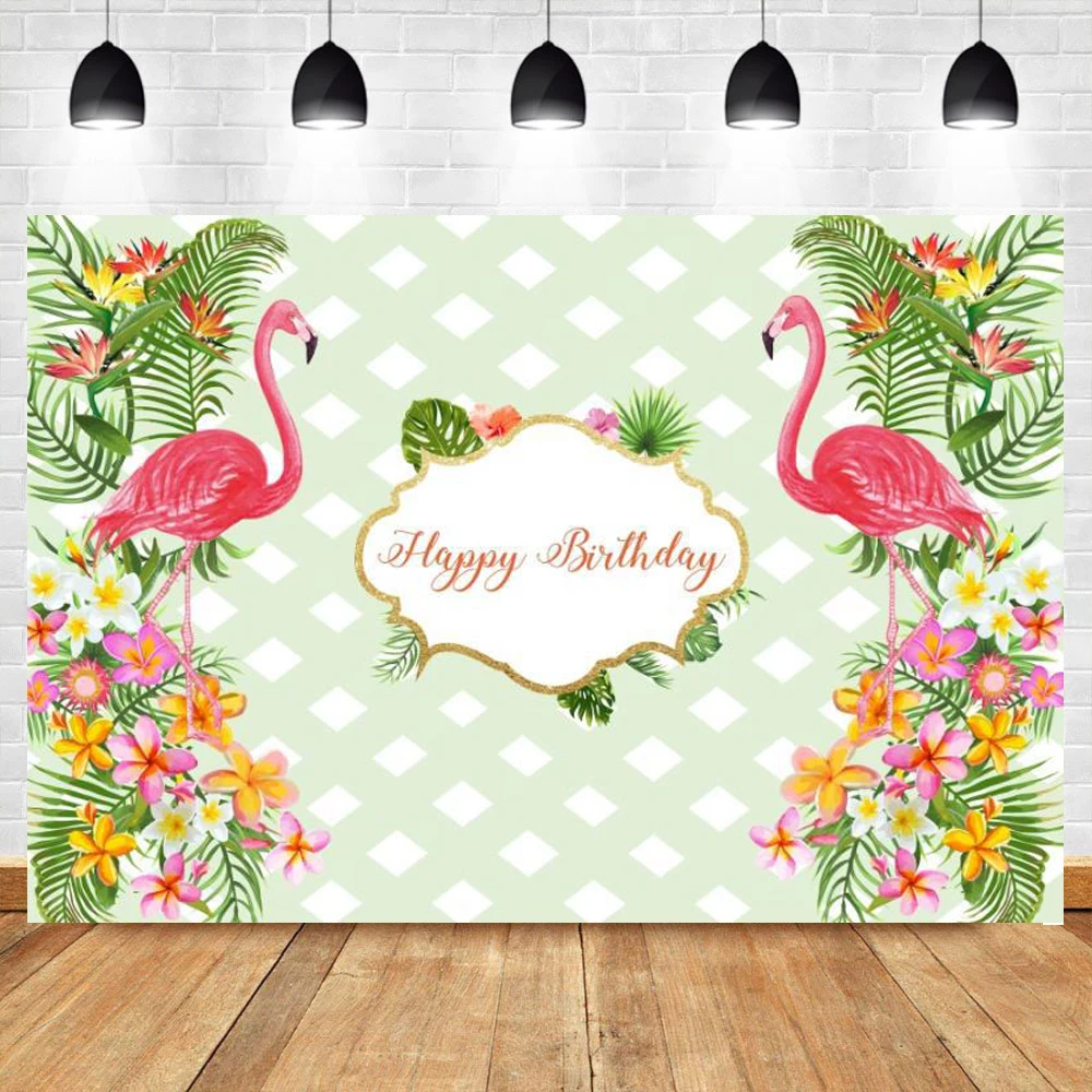 Фон для детской фотосъемки с изображением фламинго тропических пальм дерева