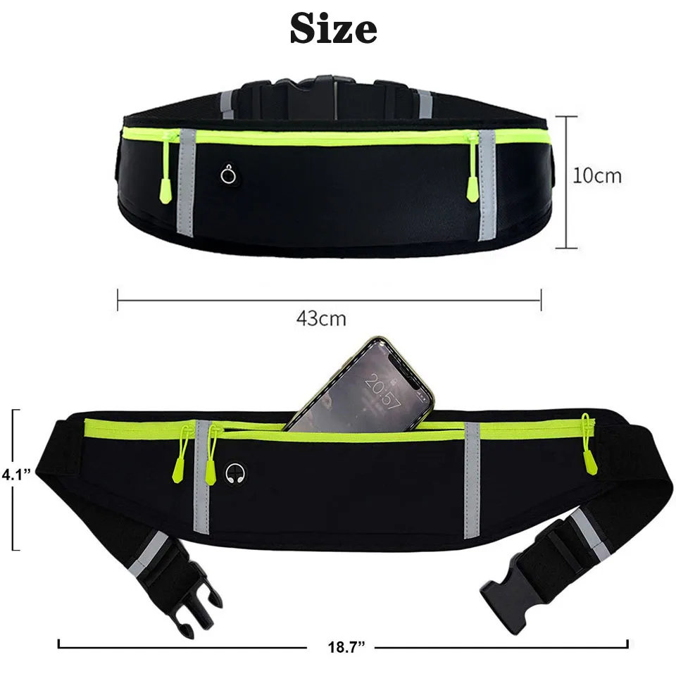 Reflective Unisex Running Belt Bag Sport Waist Band Pack Travel Jogging Gym Fitness for 6.5 Inch Phone Holder | Спорт и развлечения