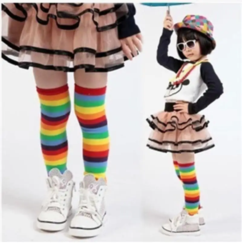 Лидер продаж 2019 детские носки в радужную полоску цветные гольфы хлопковые яркие