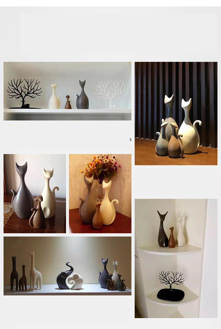 VILEAD Ceramic Family of Three Four Cats Figurines Nordic Animal Living Room Decoration Home Ornaments Crafts For Wedding Gifts