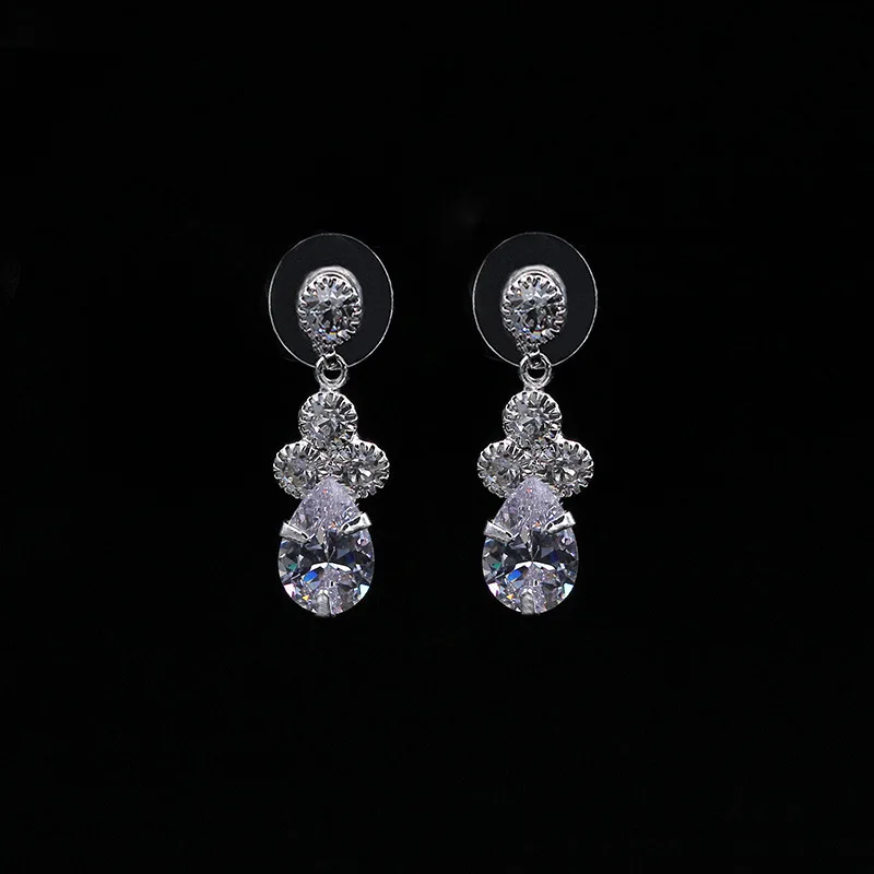 

PY01 Popular water drop shiny luxury zircon chain necklace crystal necklace earrings 2-piece wedding set