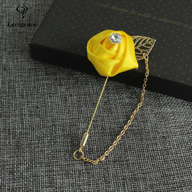 Брошь-булавка Lovegrace для свадебного бутоньерки из шелковой розы с металлическими цепочками и листьями для мужчин и жениха, планировщик.