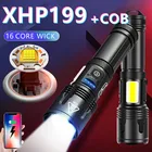 Мощная XHP199 16-ядерсветодиодный светодиодная вспышка с COB светильник щение 5000 мАч USB перезаряжаемая 5 режимов зум фонарь тактическая вспышка s 18650