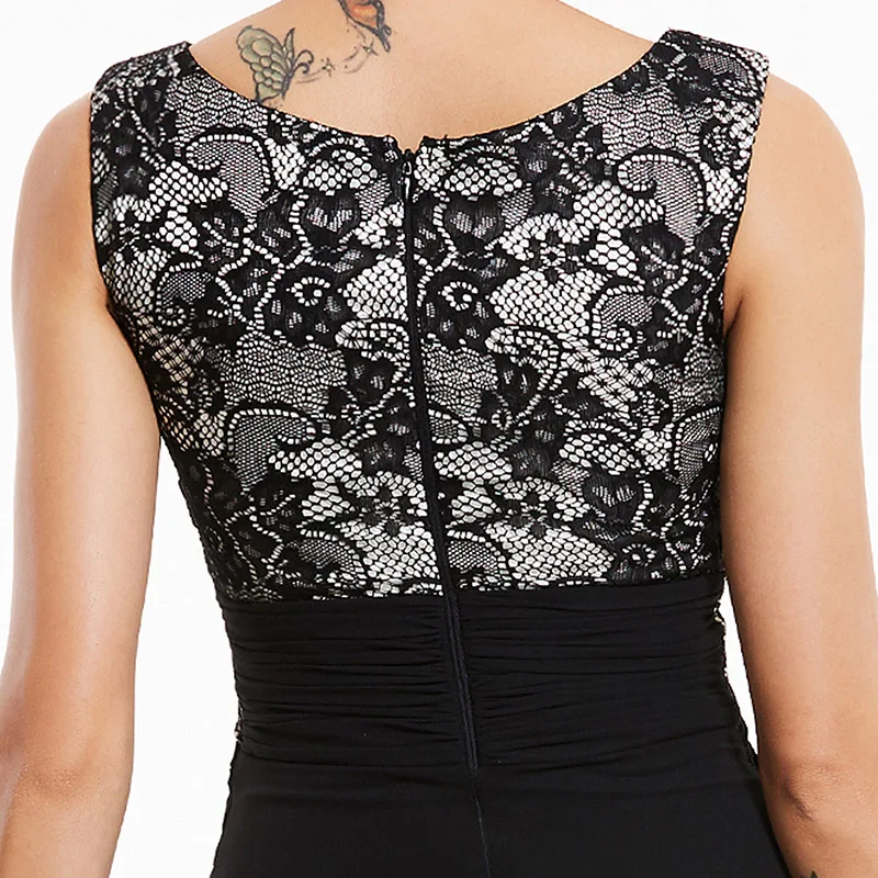 

Dressv black lace scoop neck long evening dress sleeveless cheap wedding party formal dress a line evening dresses