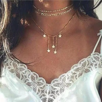 fashion personality ladies necklace creative retro simple three layer five pointed star clavicle necklace 2021 trend party gift