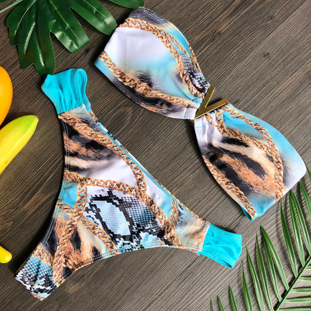 Женский купальник Kancoold 2 шт. сексуальный комплект бикини с микро-принтом бандо