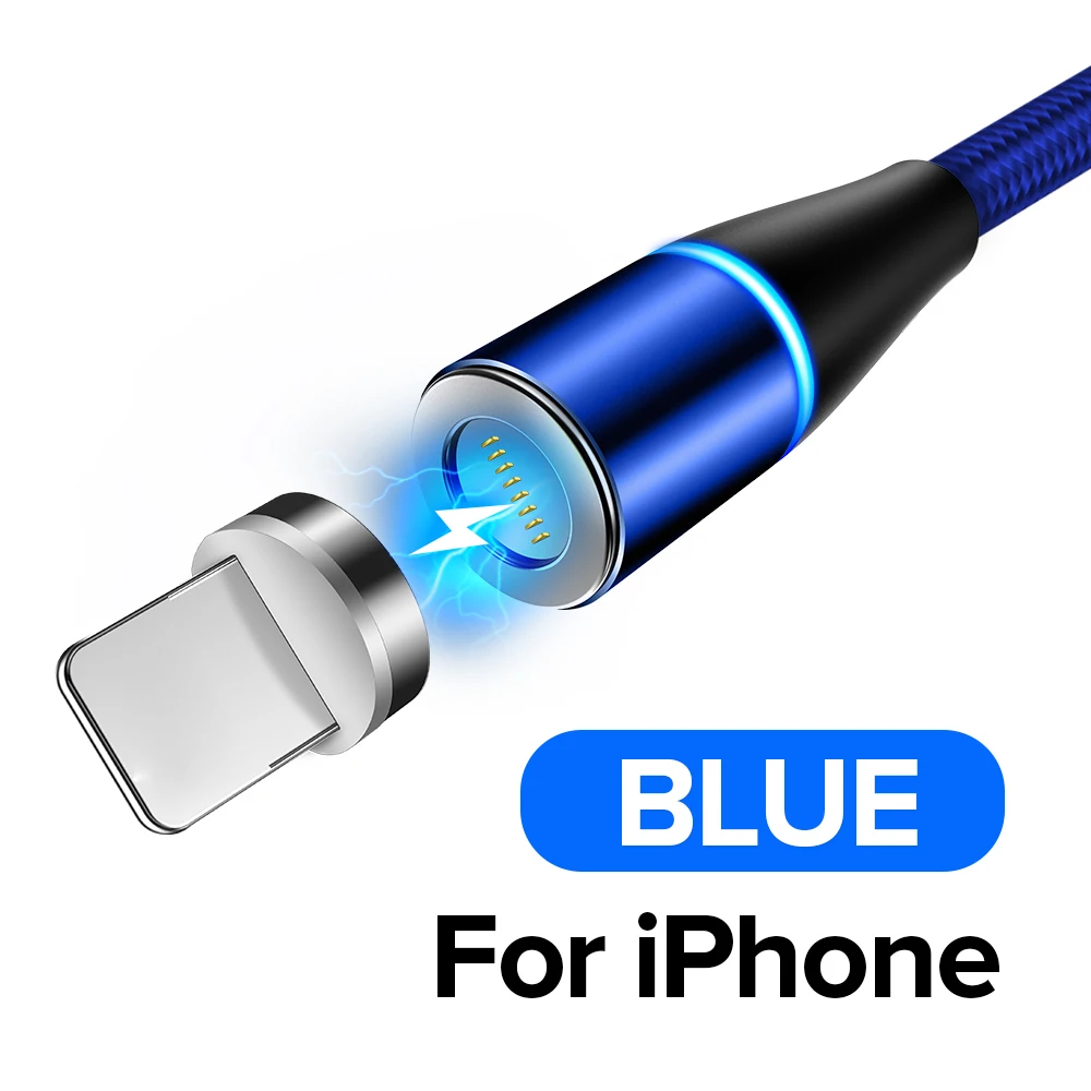 Blue For iPhone QC 3,0 9V Магнитный кабель для быстрой зарядки 3A светодиодный кабель Micro USB type C Tape 8 Pin Quick Charge 3,0 для samsung Xiaomi Redmi huawei - Цвет: Blue For iPhone