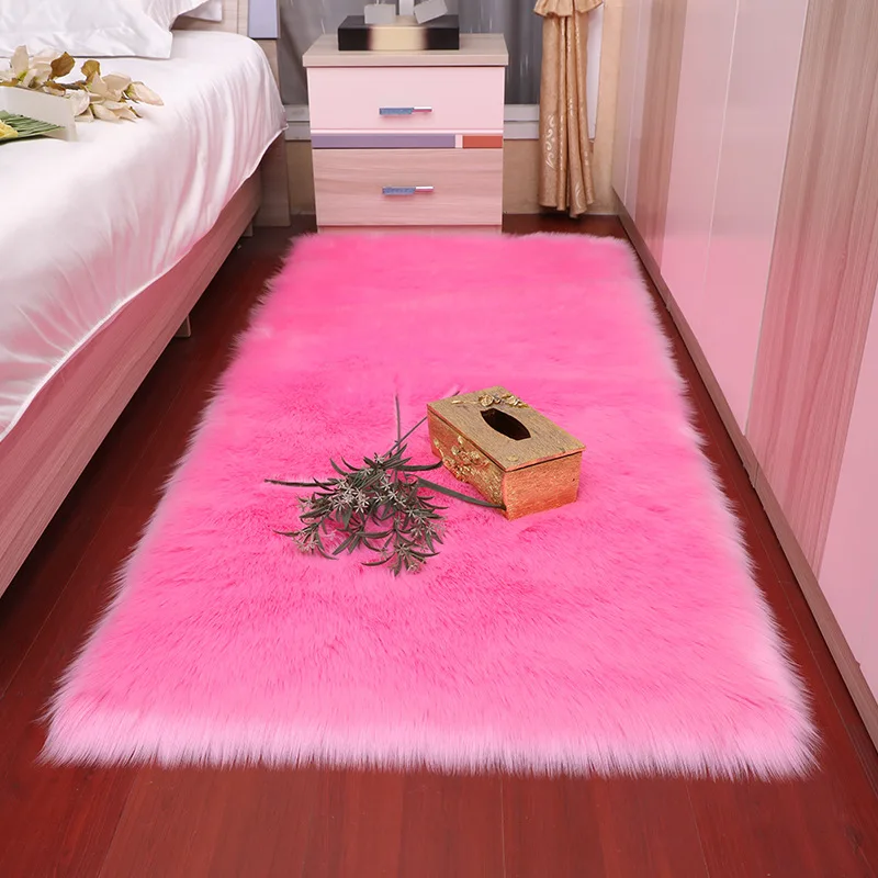 

Sofa Area Rugs Faux Fur Plush Wool Carpet for Bedroom Bedside Floor Mat Rectangle White Black Soft Sheepskin Fluffy Bay Window