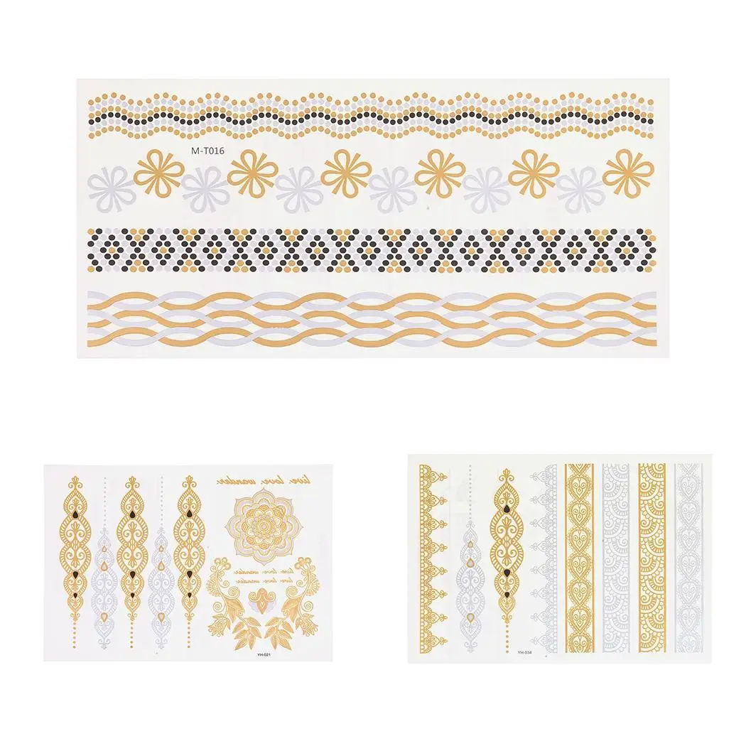 Мода золото искусство тело временная татуировка Геометрическая Съемная