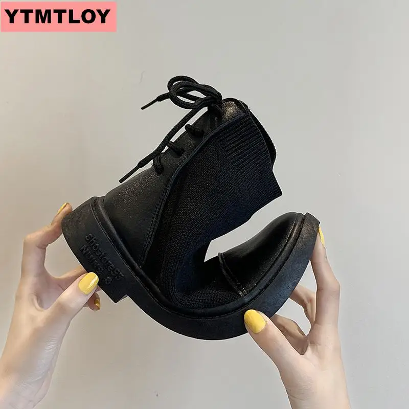 Женские ботильоны из искусственной кожи с круглым носком на ремешке черные для