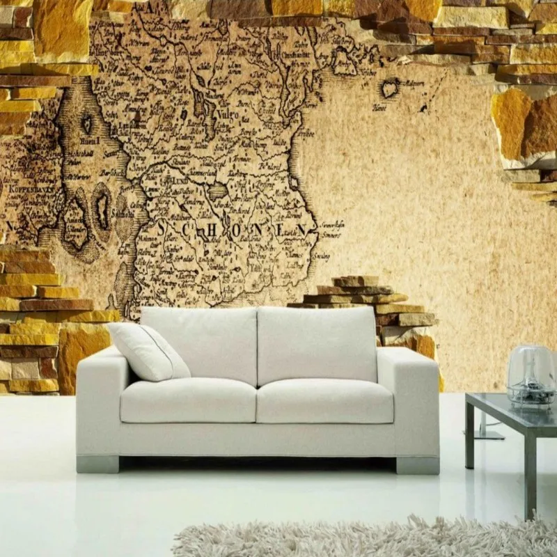 

Прямая поставка на заказ кирпичная настенная бумага Европейская карта бумажная бумага на винтажной каменной стене Золотая настенная бумаг...