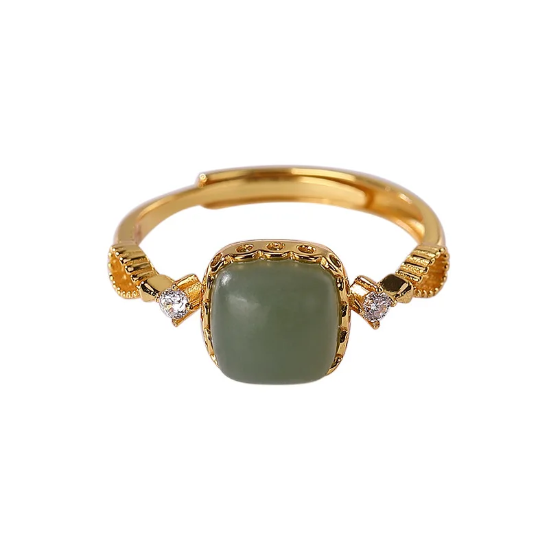 

925 sterling silver gold plated Hetian jade Qiemo blue ring personality simple hollow square ladies ring