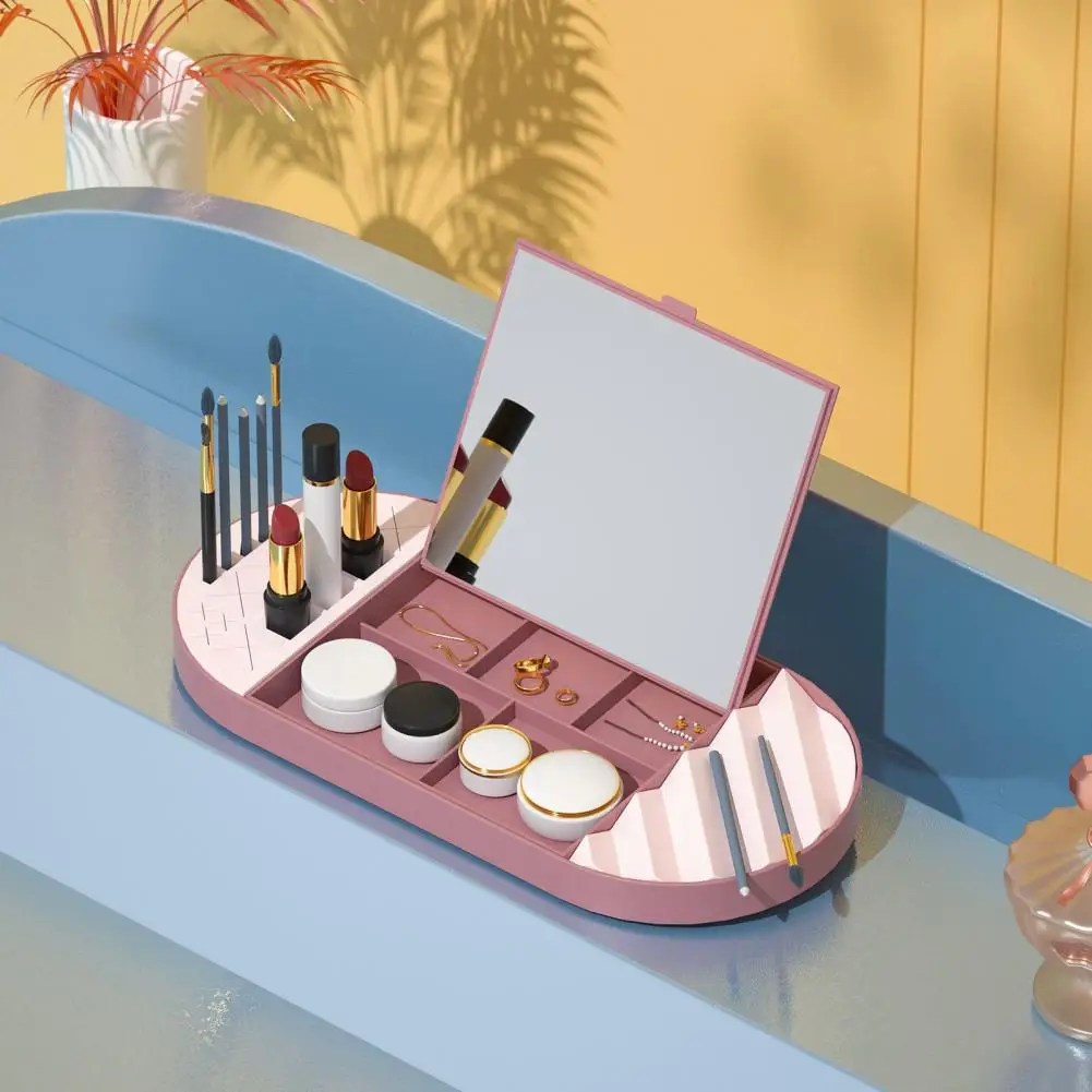 

Luxury Women Multi-grid Cosmetic Lipstick Storage Box Holder Organizer with Mirror Display Case Box For Jewelry Earring Ring