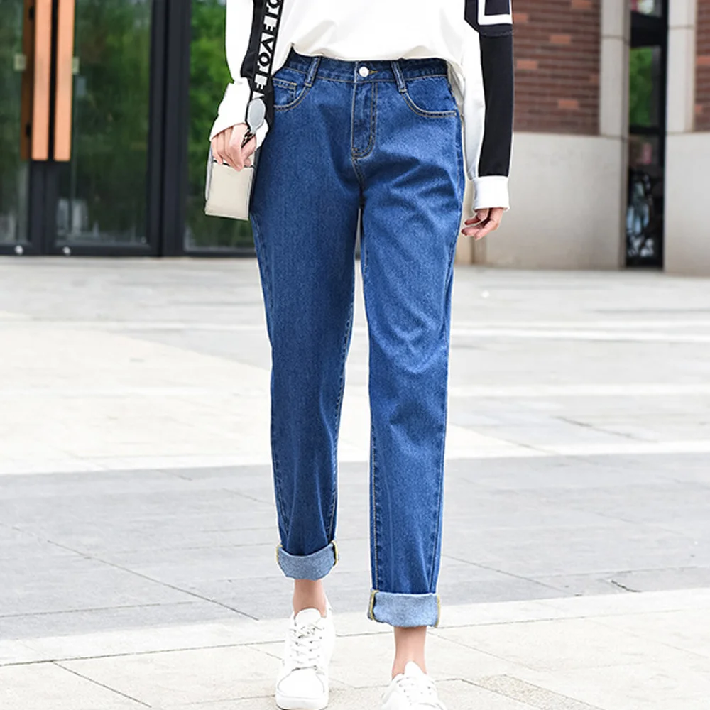 

Women Jeans Vintage Straight Mom Jeans Loose Blue Denim Pants Ankle Length Trousers Female Casual Streetwear Harem Pants Jeans