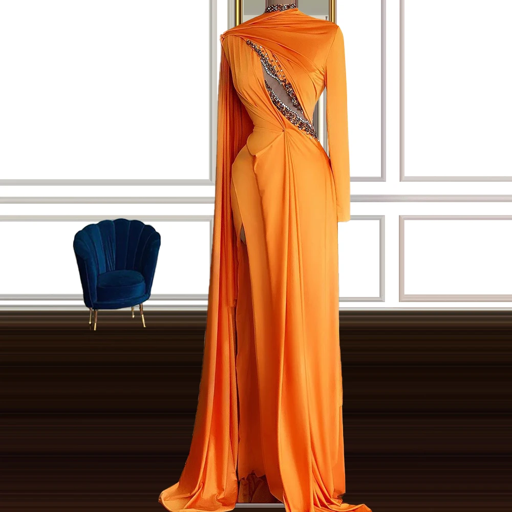 Bestellen Orange Einzigen Langen Ärmeln Saudi-arabien Israel Türkei Abendkleider Robe De Soirée De Mariage Frauen Celebrity Kleider