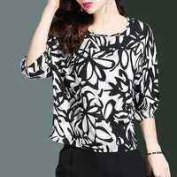 women spring summer style chiffon blouses shirts lady casual half sleeve o neck printed blusas tops df3783