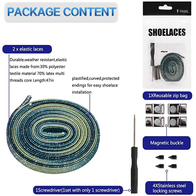 1 Pair Metal Magnetic Buckle Flat Shoelaces Elastic No Tie Shoe laces For Kids Adult Unisex Sneakers Shoelace Quick Lazy Laces