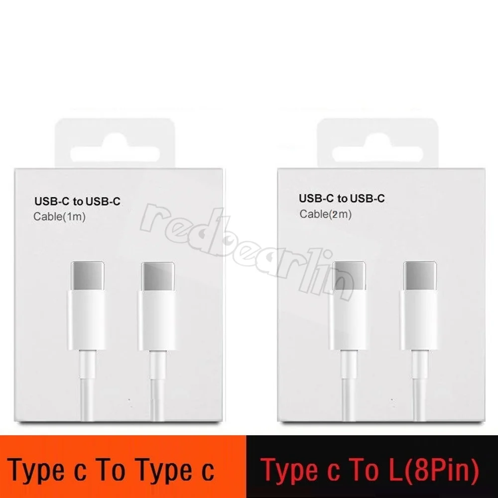 

20pcs/lot 1M 2M 8pin to Type c C-C C-L PD Cable Cord Line For phone 7 8 11 12 samsung xiaomi Fast Quick Charger cables