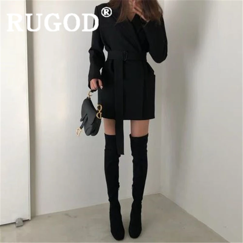RUGOD/женские сплошные блейзеры приталенный Блейзер со шнуровкой пальто с поясом