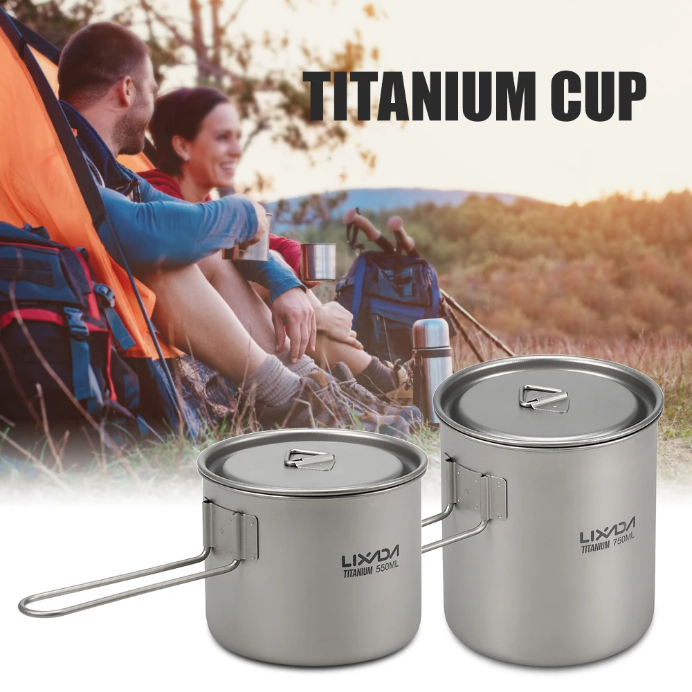 Lixada Titanium 750 мл чашка для воды с крышкой Ручка Складная кемпинга пикника