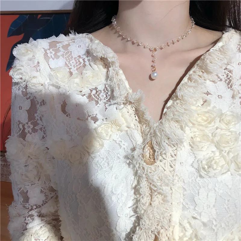 Европейский Элегантный темпераментный чокер с цепочкой и кристаллами для женщин