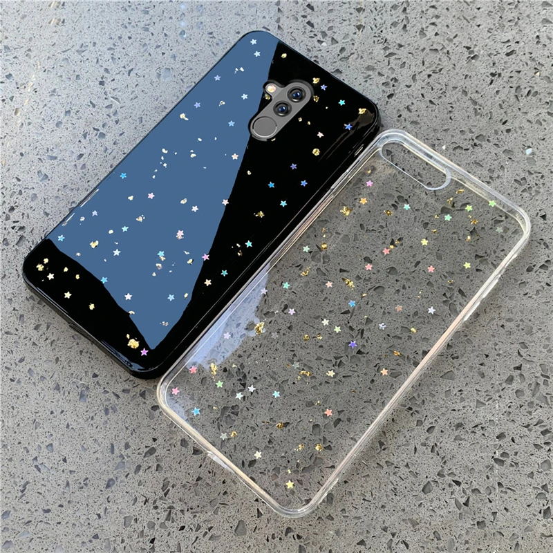 Чехол из золотой фольги со звездами для телефона Huawei Mate 30 20 10 9 Pro Lite 20X прозрачная