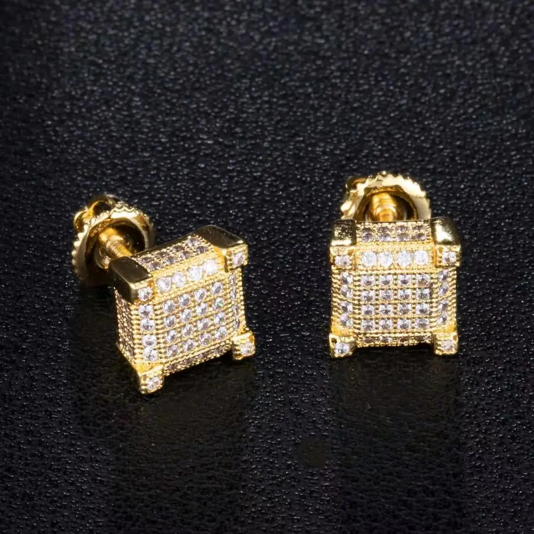 

Hip HOP Micro Pave CZ Stone Bling Ice Out Stud Earring Square S925 Sterling Sliver 1pair Earrings for Women Men Jewelry Earrings