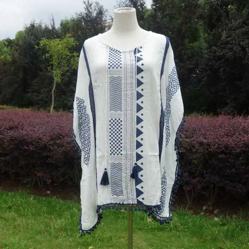 Женское хлопковое пляжное платье с принтом короткая накидка рукавами летучая