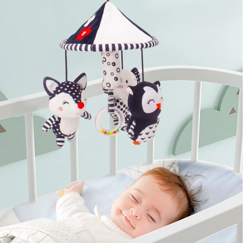 

50LE Baby Stroller Rattle Toy Pushchair Hanging Pendant Plush Cartoon Animal Doll Hand Bell Infants Sensory Toys