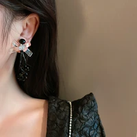 design sense small public handmade dark black tie personality bow earrings korea cold wind fashion fairy earrings
