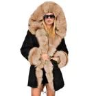 Модное женское зимнее длинное пальто из искусственного меха, однотонная верхняя одежда с длинным рукавом и открытой передней частью, куртка с капюшоном, парки для женщин # g3