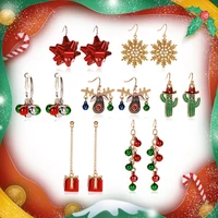 christmas cartoon elk earrings set for women fashion popular snowflake ribbon bells tassel cute cactus christmas gift holiday ea