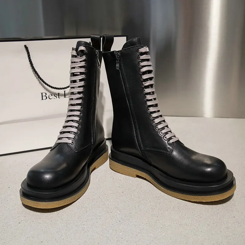 

Fashion Genuine Leather Winter 2020 Women Ankle Boots Female Platform Chunky Heels Shoes Night Club Party Shoes Woman