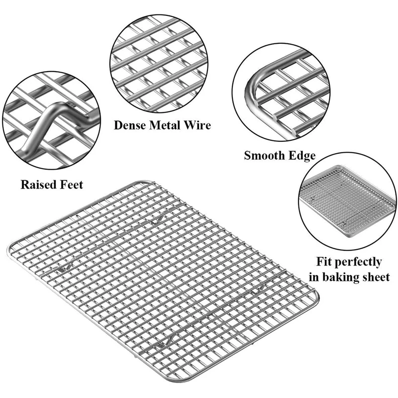 

Baking Sheet&Rack Set,Stainless Steel Cookie Pan/Toaster Oven Tray with Cooling Rack,Non Toxic&Heavy Duty&Easy Clean