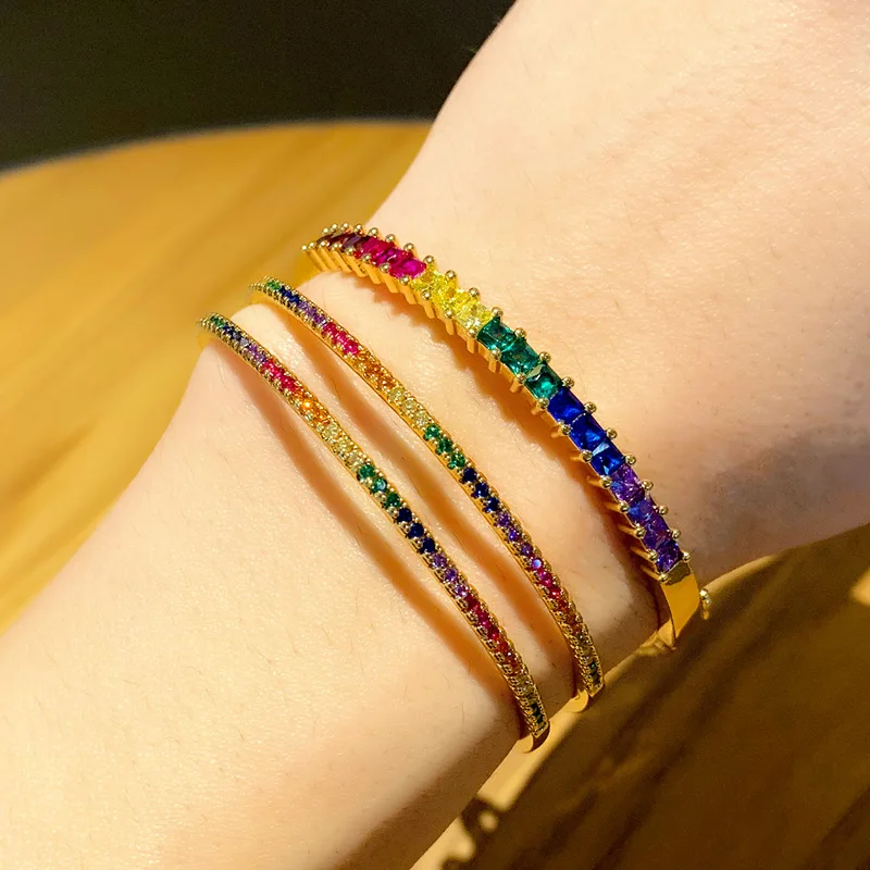 Золотые радужные браслеты OCESRIO для женщин с фианитами украшения|Браслеты| |