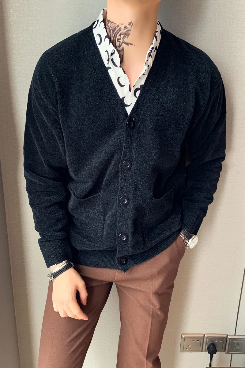 Осенне-зимний мужской кардиган в английском стиле однотонный Повседневный