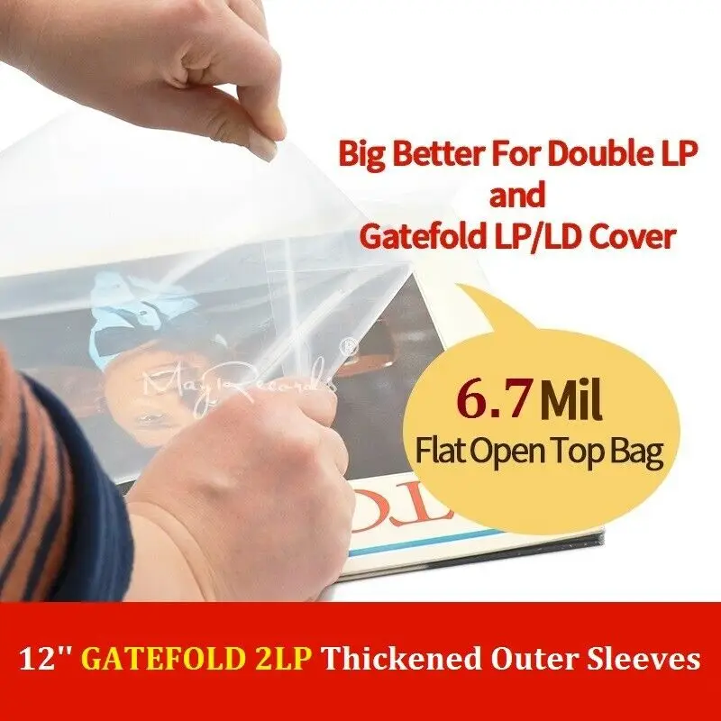 

30PCS 12''Record Flat Open Top Bag 6.7Mil Vinyl Record Outer Sleeves Strong Plastic Cover for Gatefold 2LP 3LP 4LP