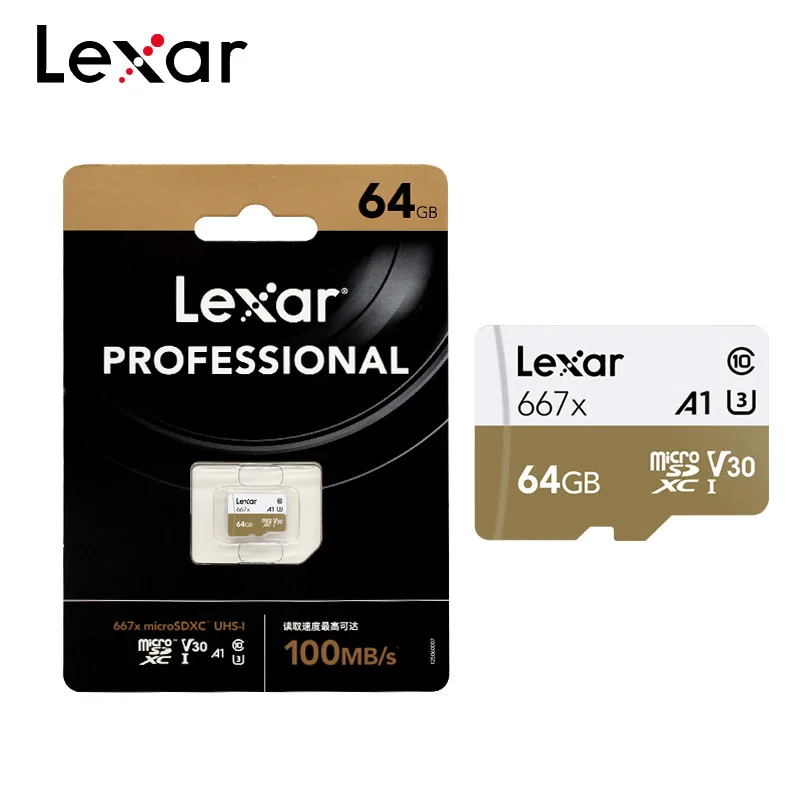 Lexar 667x карта Mirco-SD высокое Скорость 100 МБ/с. Class 10 A2 64 Гб V30 UHS-I U3 256 памяти для 1080p Full-HD 3D