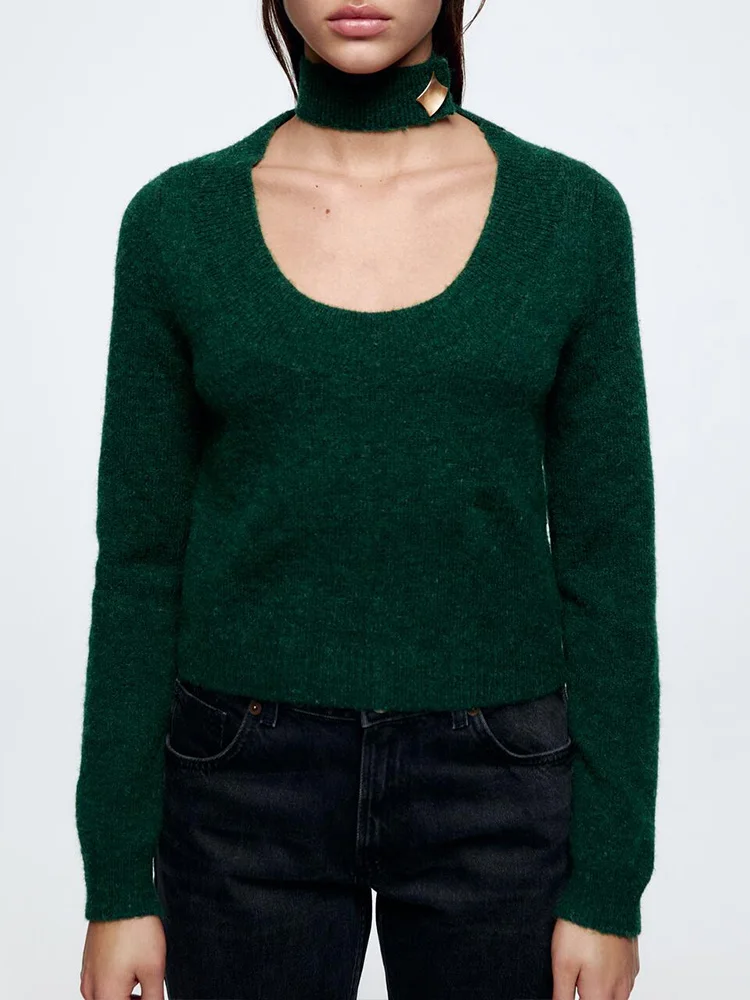 

Новинка Зима 2022, женский милый темперамент, модный дизайн, украшение для шеи, мягкая текстура, теплый Повседневный свитер, вязаный Топ