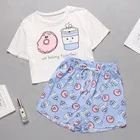 Пижама женская короткая с мультяшным принтом, Удобный домашний комплект, Милая футболка с коротким рукавом и шорты, летняя Пижама