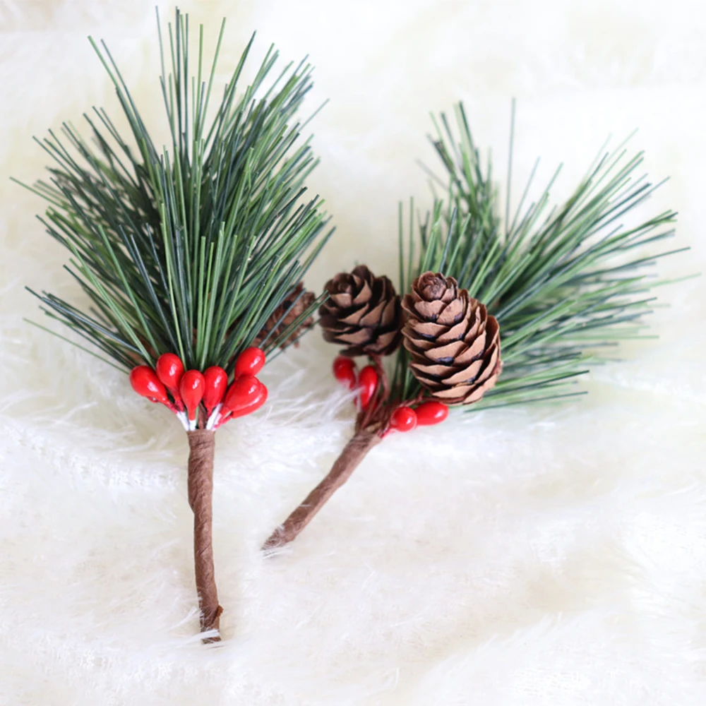 5Pcs Pine Needles Mini Christmas Tree Accessories Gift Box Decoration Artificial Flower Series Green Plant Desktop | Дом и сад