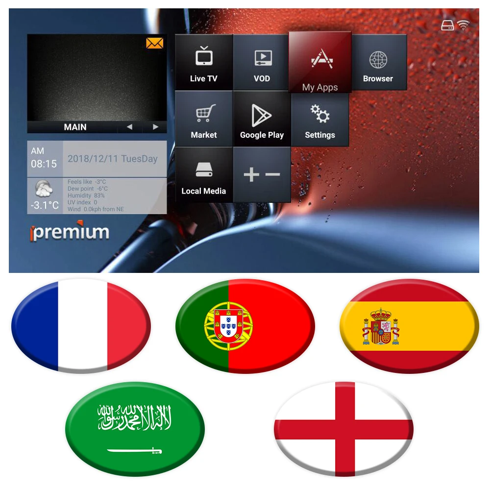 

Ipremium Android smart tv box and soundbar TV Express System Infinity APP for Arab/ Spain / Portugal/French/England