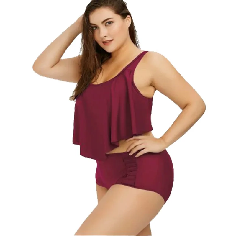 Женский купальник большого размера бикини с завышенной талией купальный костюм