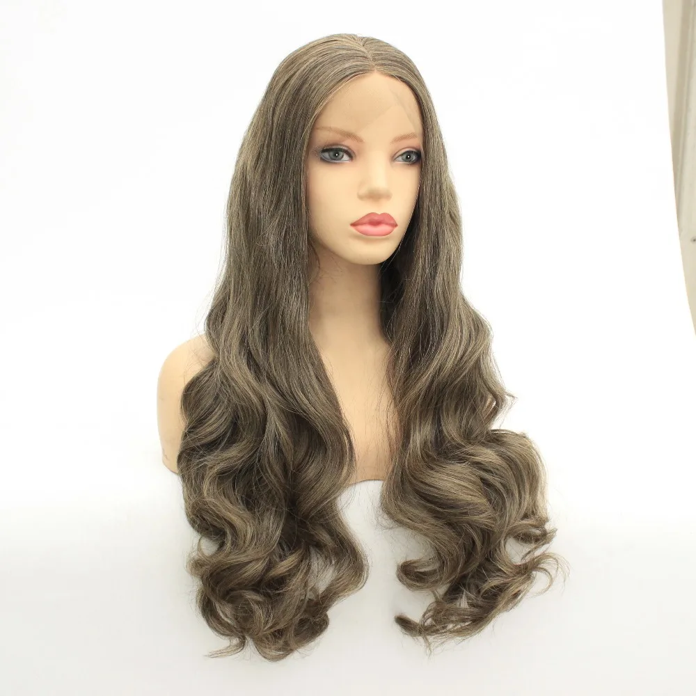 MRWIG средняя часть синтетический передний парик шнурка glueless 1b#2# длинные волнистые термостойкие волокна для женщин