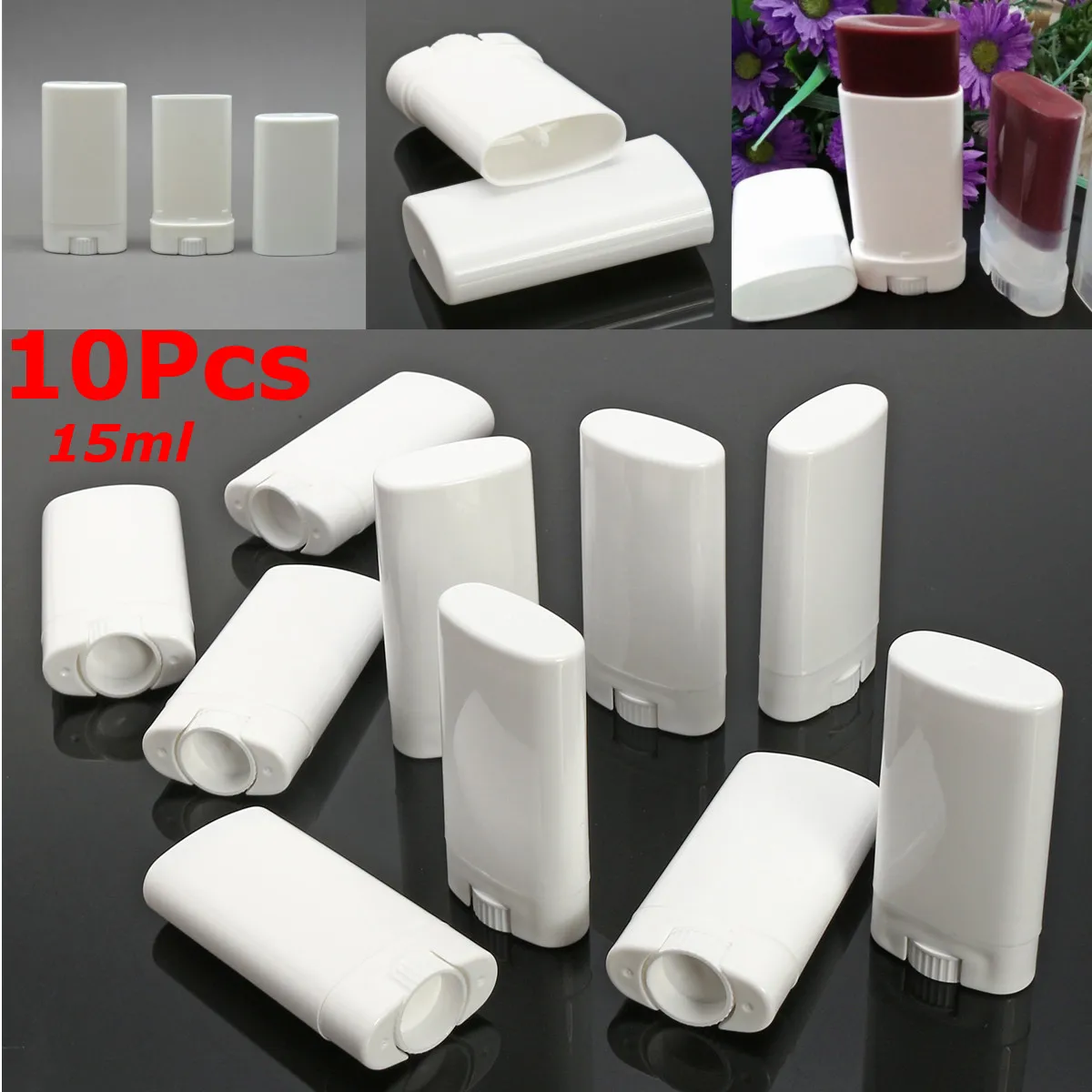 

10Pcs 15ml Refillable Mini Deodorant White Containers Empty Plastic Lip Balm Solid Perfume Tubes Cosmetic Container For Travel