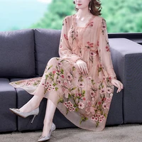 zuoman new 2021 fashion runway summer dress womens flare sleeve floral embroidery elegant mesh hollow out midi dresses