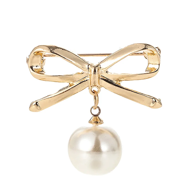 Горячая Продажа корейский стиль простой имитация жемчуга бант брошь для женщин