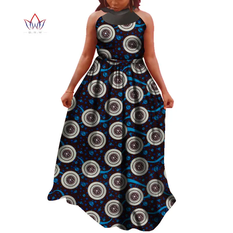 2020 Women Fashion Long Dress Sexy Sleeveless O-neck Wedding Party Dress Traditional African Print Bazin Riche Dresses WY4249