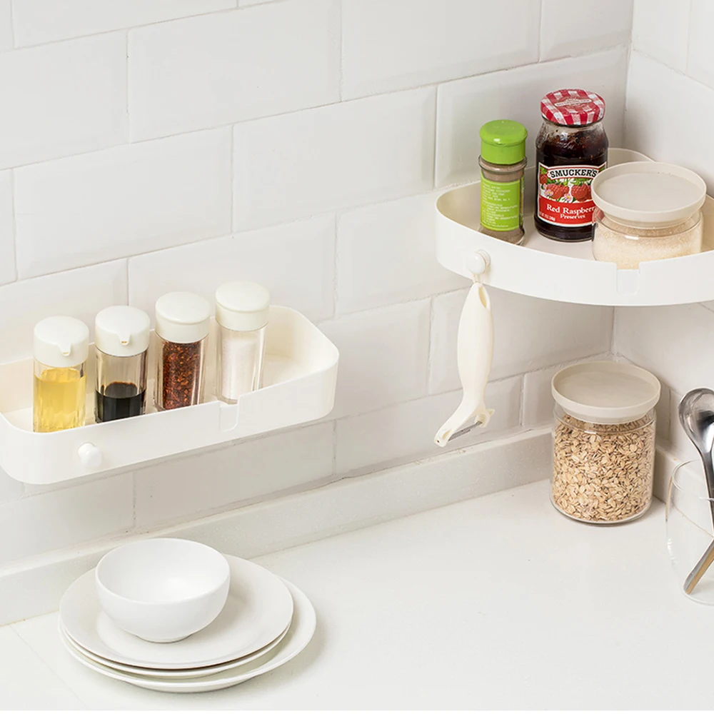 

JJ Rectangular Wall Hanging Storage Shelf Punch-free Storage Shelf Strong Load Bearing Bathroom Shelf Triangular Storage Holder