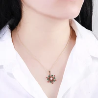 christmas snowflake pendant earring with color gemstone necklace for women girl alloy chain jewelry christmas gifts wholesale
